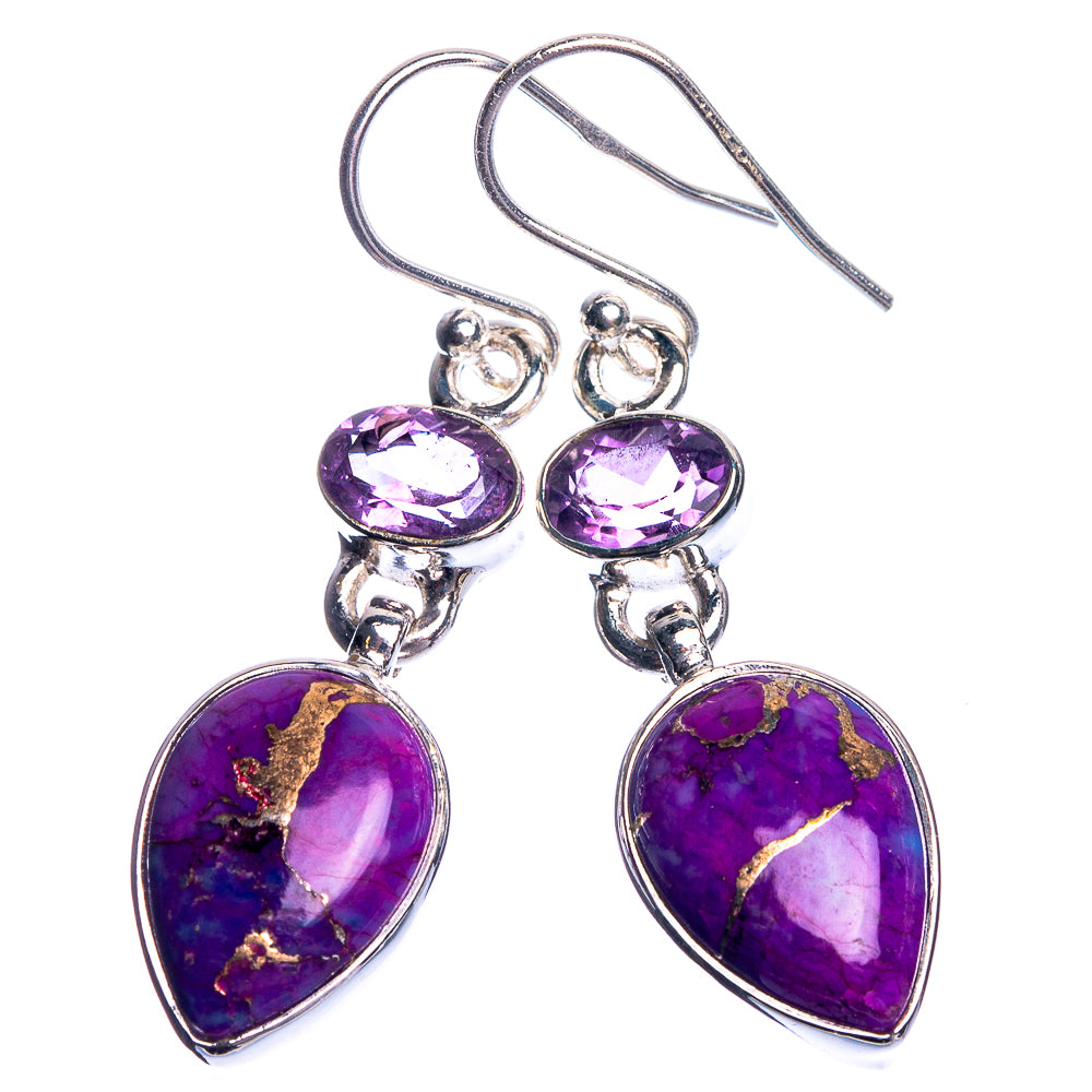 Purple Copper Composite Turquoise, Amethyst 925 Sterling Silver Earrings 1 5/8"