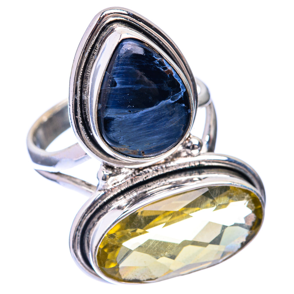 Large Lemon Quartz, Pietersite Ring Size 7.5 (925 Sterling Silver) R141418