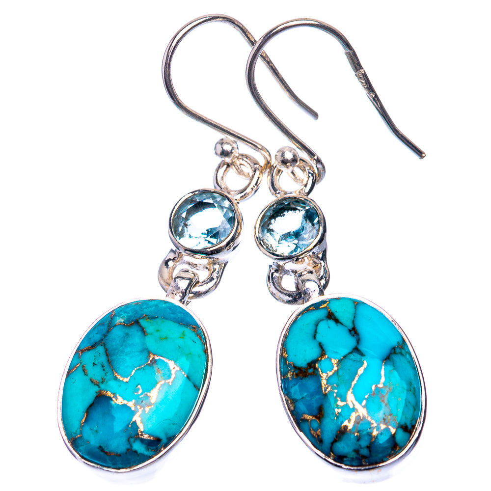 Blue Copper Composite Turquoise, Blue Topaz Earrings 1 5/8" (925 Sterling Silver) E432579