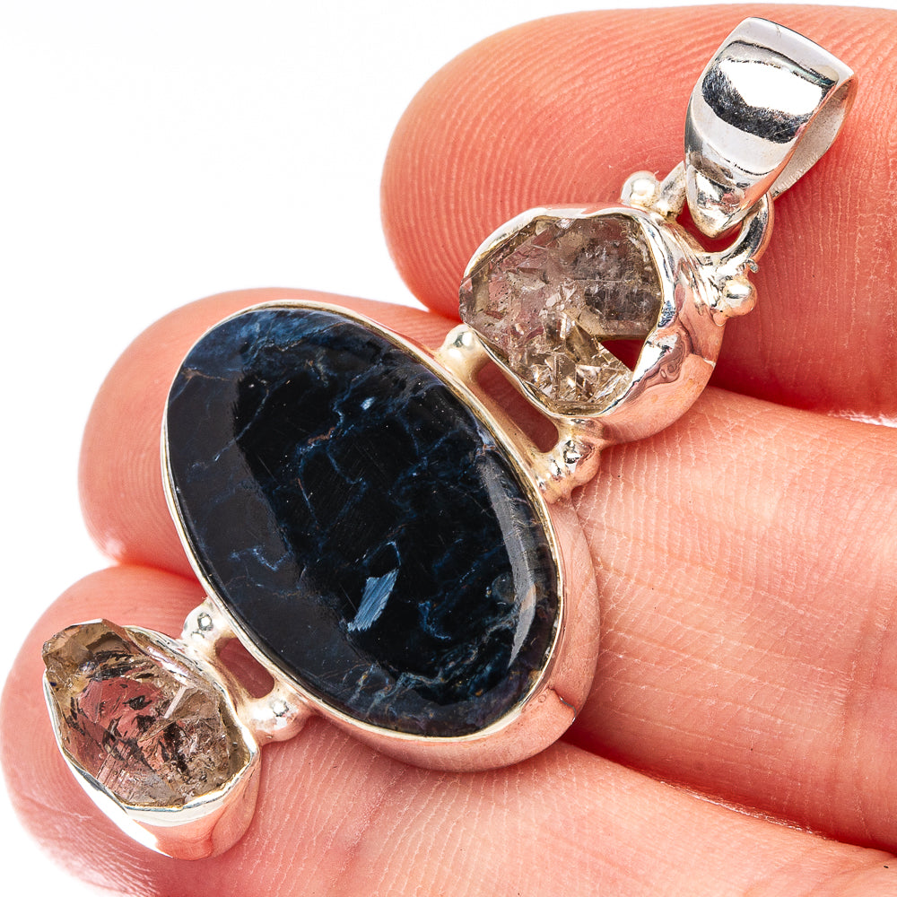 Pietersite, Herkimer Diamond 925 Sterling Silver Pendant 1 5/8" (925 Sterling Silver) P43606
