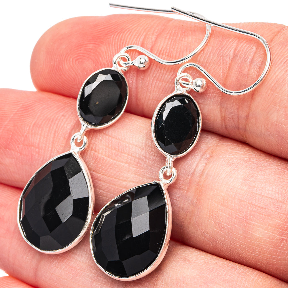 Black Onyx Earrings 1 3/4" (925 Sterling Silver) E2929