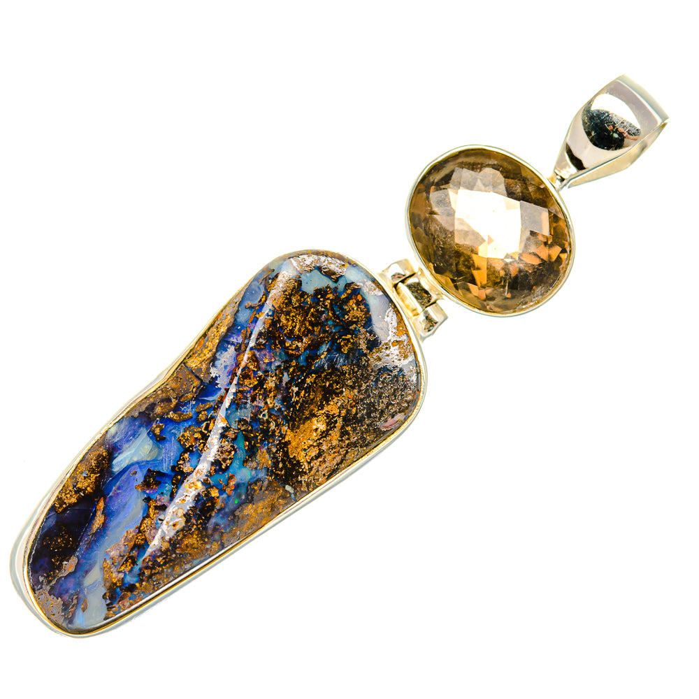 Boulder Opal, Smoky Quartz Pendant 2 1/4" (925 Sterling Silver) PD37903