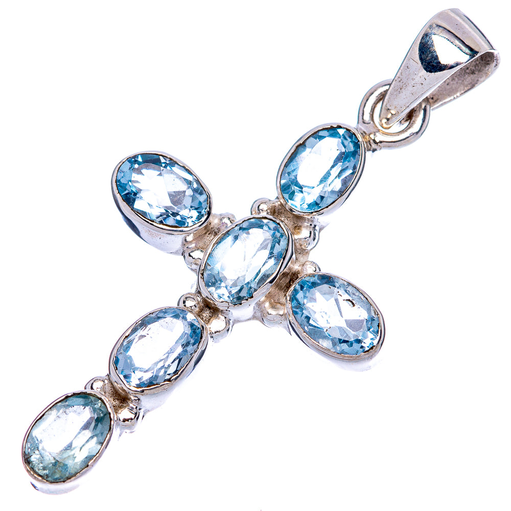 Blue Topaz Cross Pendants 1 5/8" (925 Sterling Silver) P42359