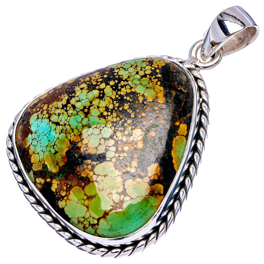 Premium Tibetan Turquoise Pendant 1 5/8" (.925 Sterling Silver)