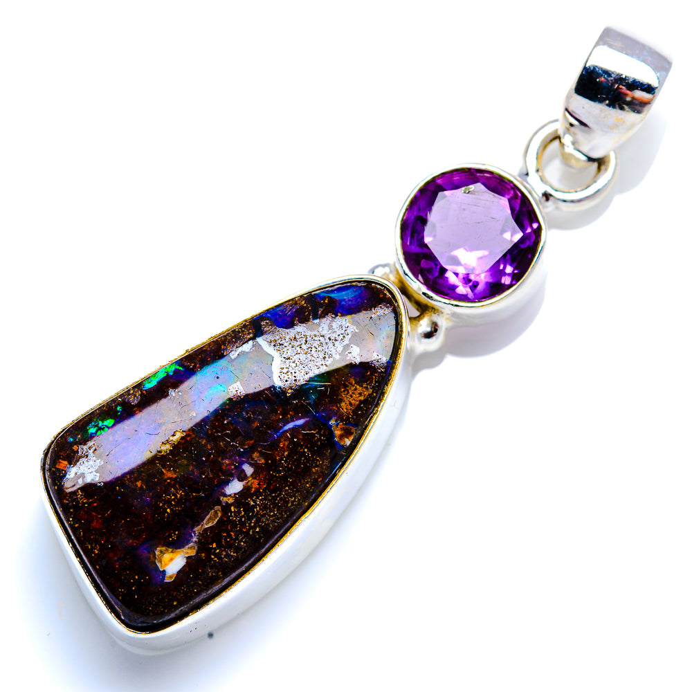 Boulder Opal, Amethyst 925 Sterling Silver Pendant 1 3/4" (925 Sterling Silver) PD38363