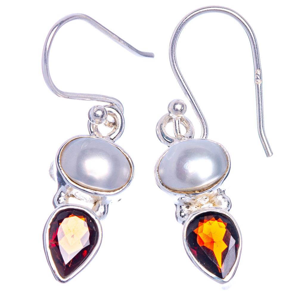 Cultured Pearl, Garnet Earrings 1 1/4" (925 Sterling Silver) E433514