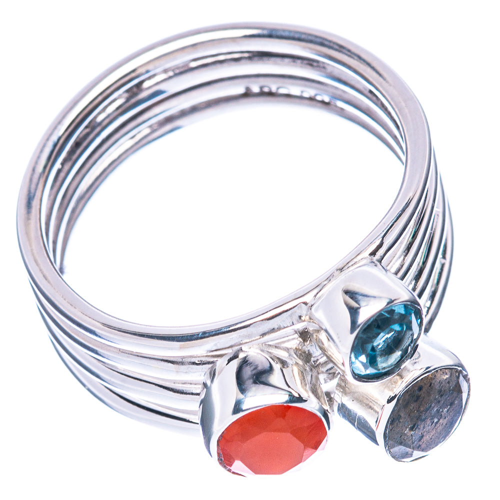 Premium Carnelian, Labradorite, Blue Topaz 925 Sterling Silver Ring Size 6.25 (925 Sterling Silver) R2708