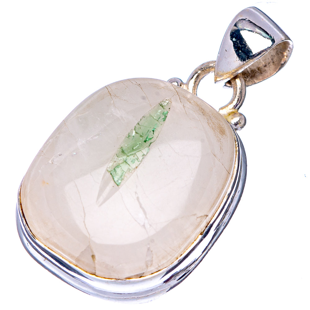 Green Tourmaline In Quartz Pendant 1 1/4" (.925 Sterling Silver)