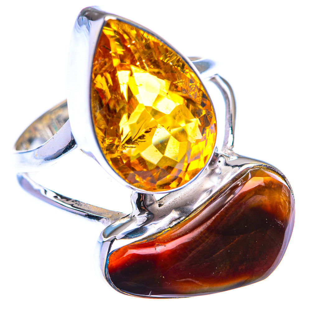 Large Mexican Fire Agate, Citrine Ring Size 9 (925 Sterling Silver) RING140219