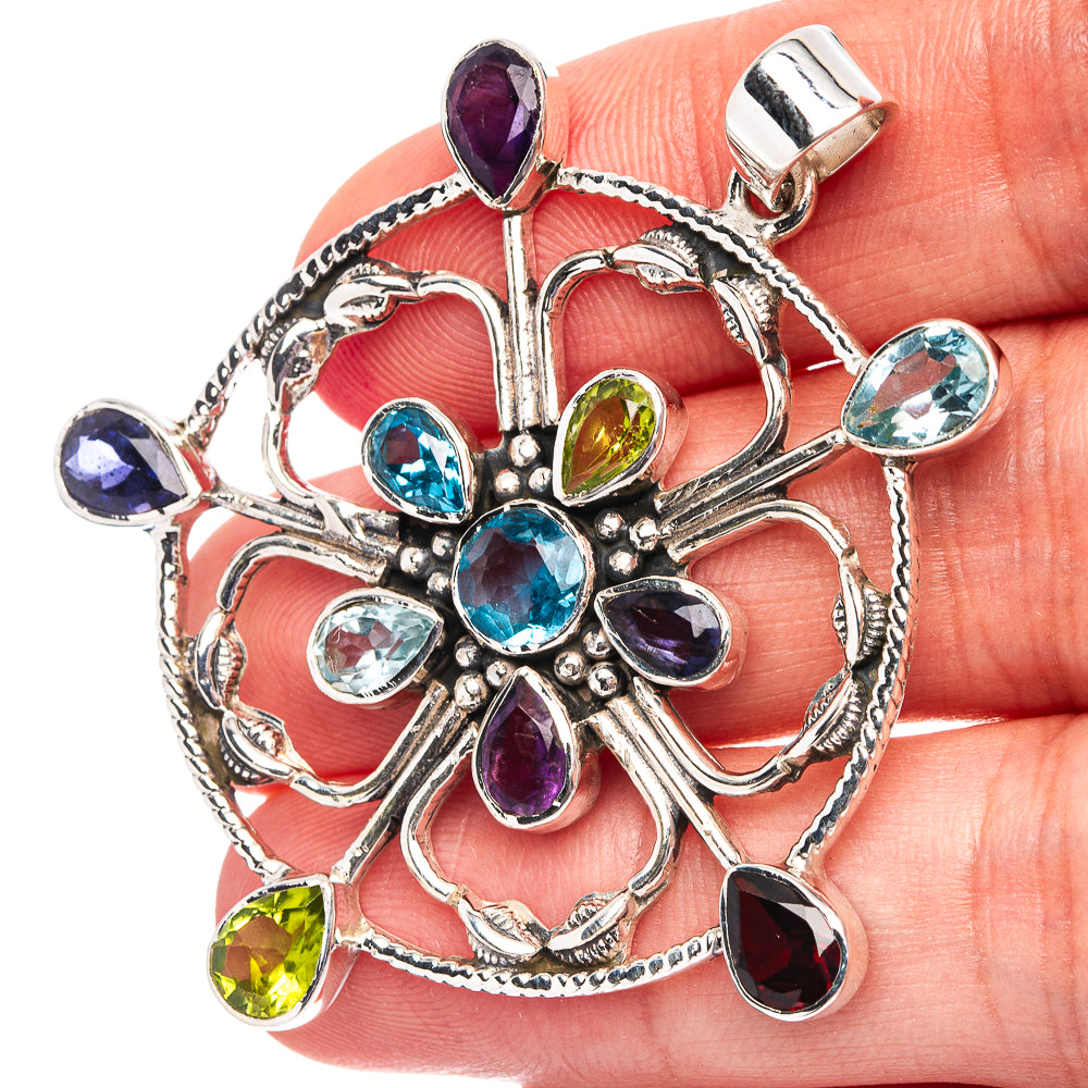 Signature Blue Topaz, Aqaumarine, Amethyst, Garnet, Iolite, Perdiot Pendant 2 1/8" (.925 Sterling Silver)