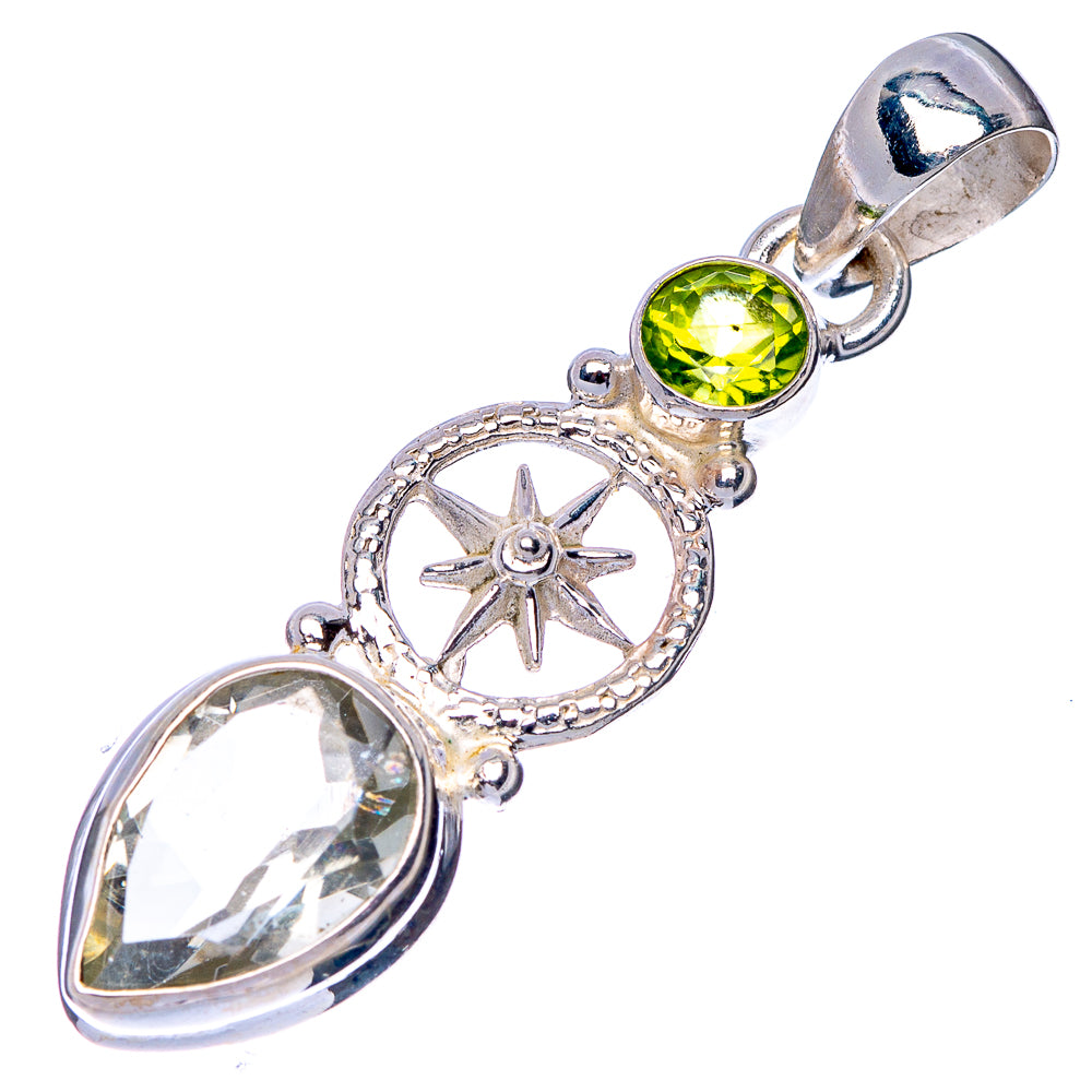 Faceted Green Amethyst, Peridot Compass Pendant 1 5/8" (925 Sterling Silver) P41076