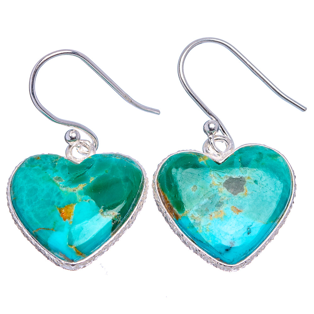 Mohave Turquoise Heart Earrings 1 1/4" (.925 Sterling Silver)