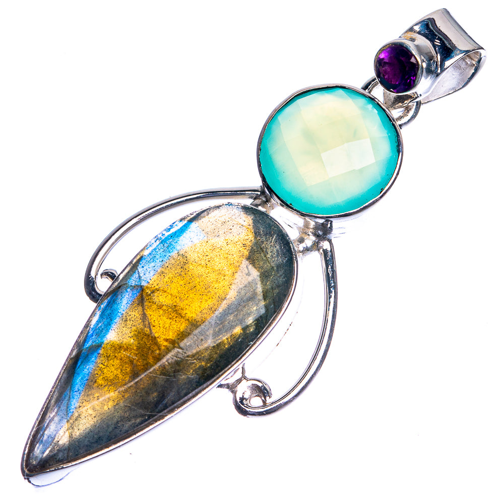 Labradorite, Aqua Chalcedony 925 Sterling Silver Pendant 2 1/8"