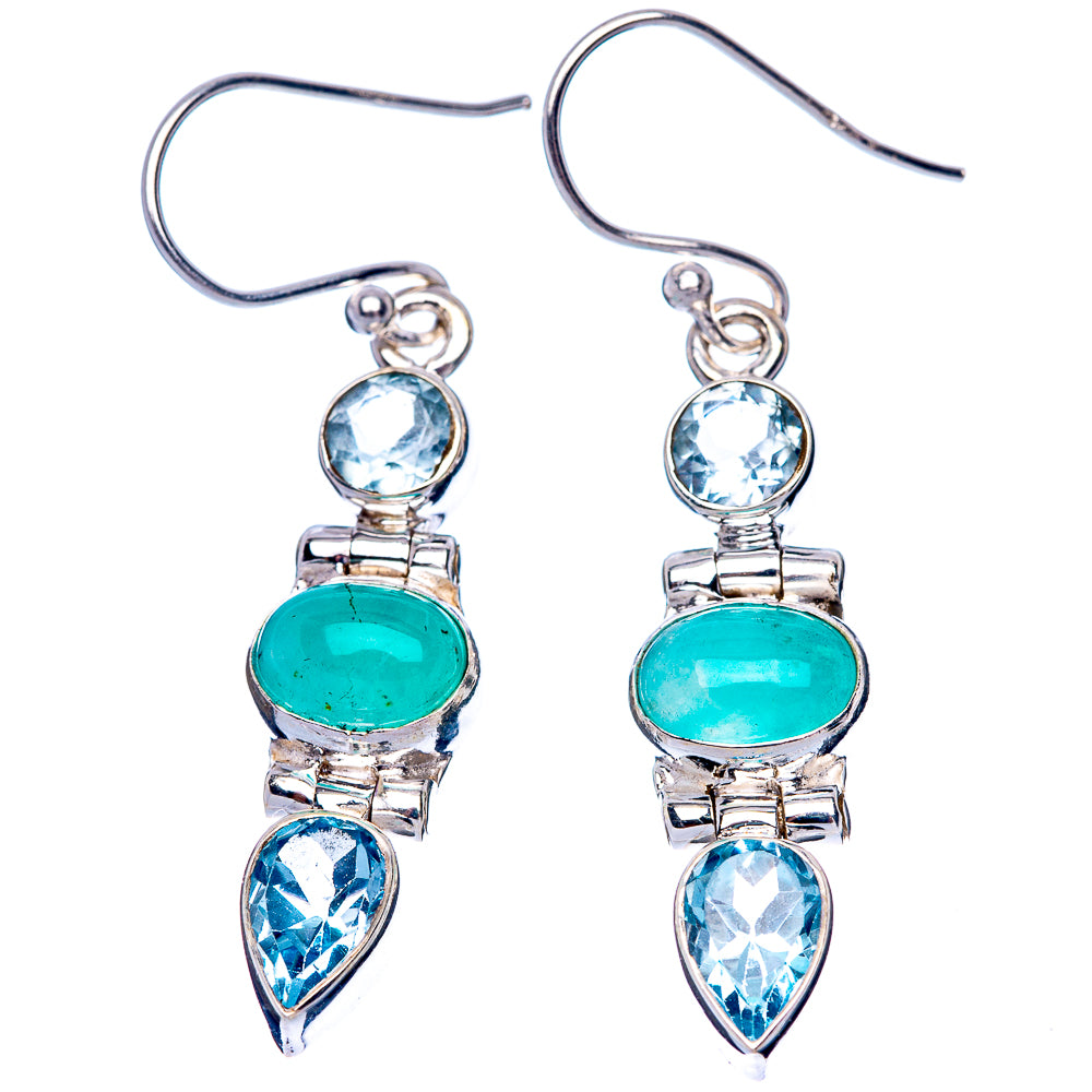 Amazonite, Blue Topaz Earrings 1 5/8" (925 Sterling Silver) E1519