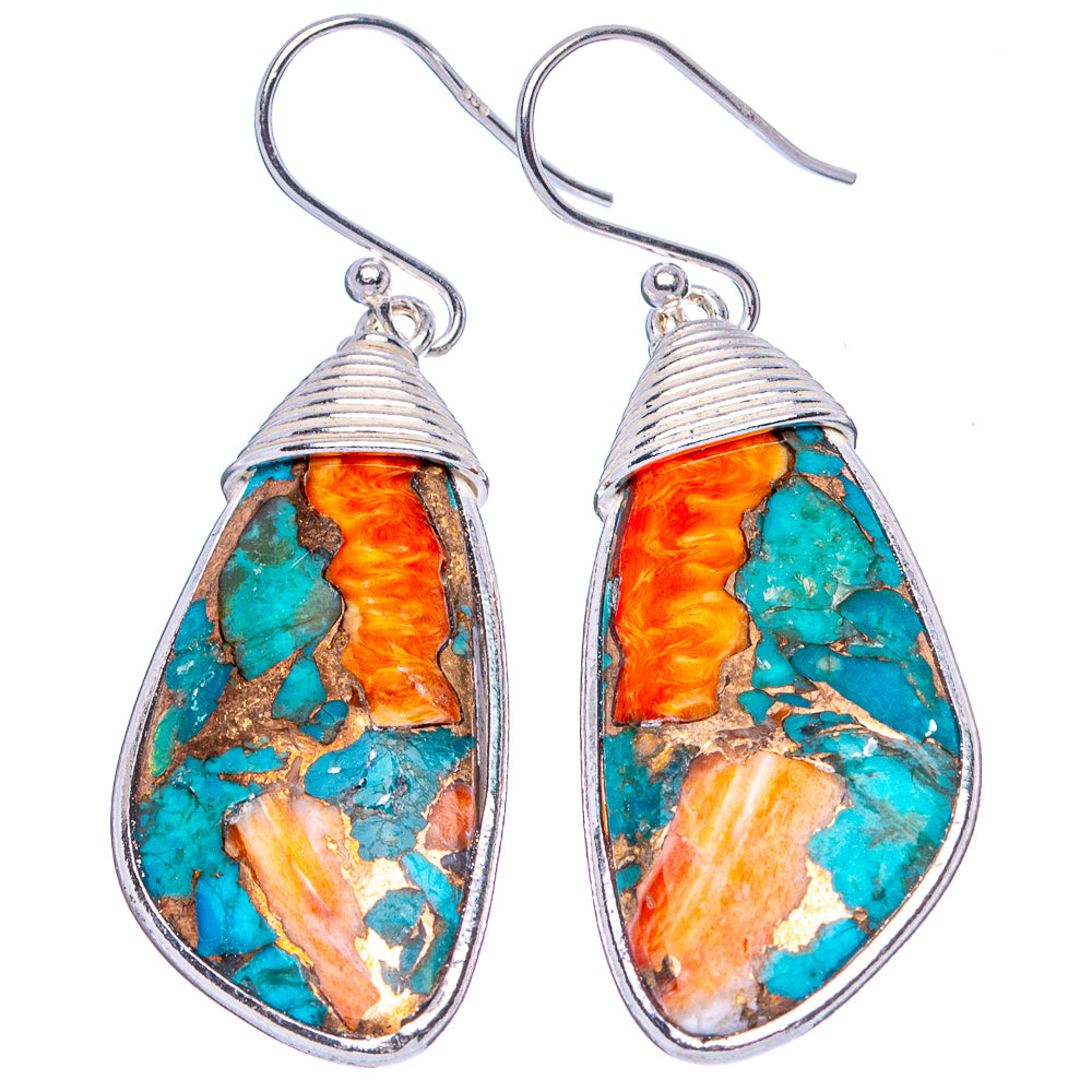 Spiny Oyster Turquoise 925 Sterling Silver Earrings 1 7/8" (925 Sterling Silver) E1982