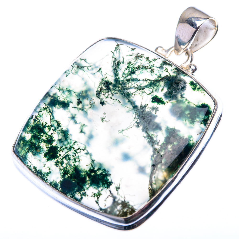 Green Moss Agate Pendant 1 5/8" (925 Sterling Silver) PD38538