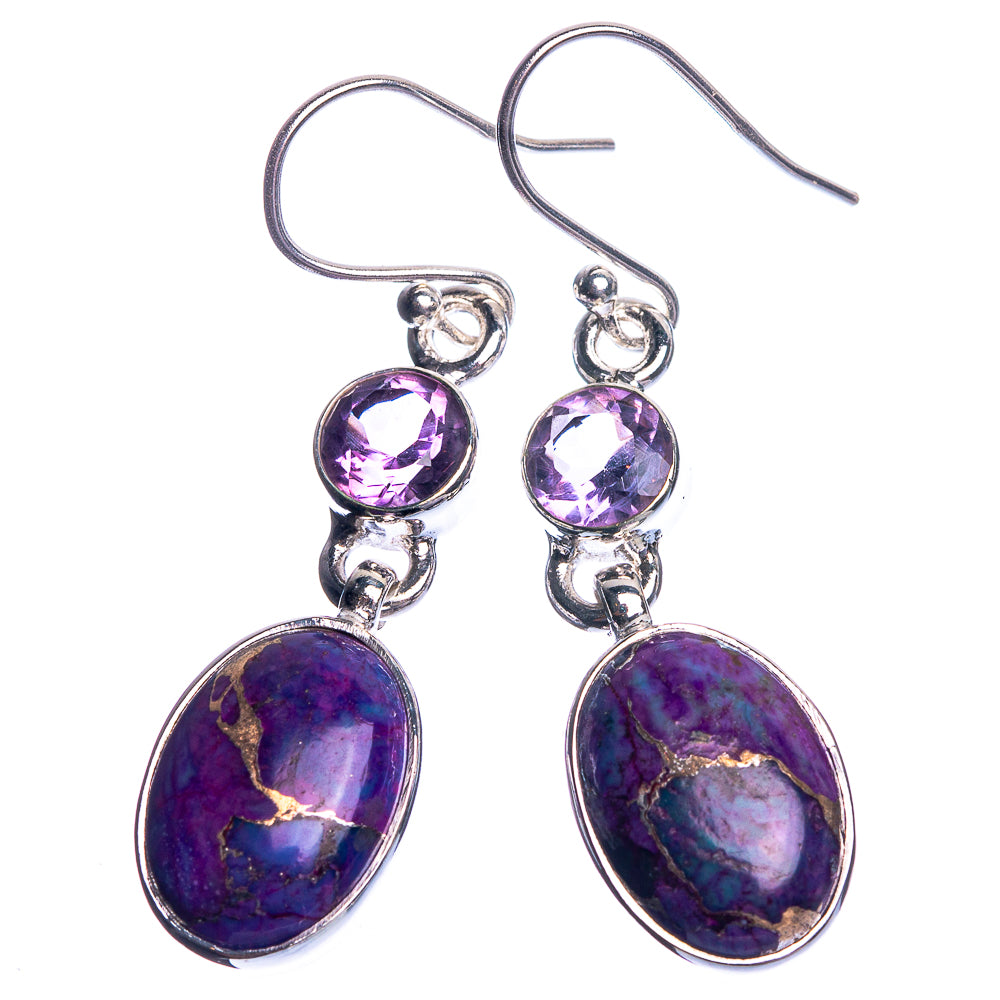 Purple Copper Composite Turquoise, Amethyst 925 Sterling Silver Earrings 1 5/8"