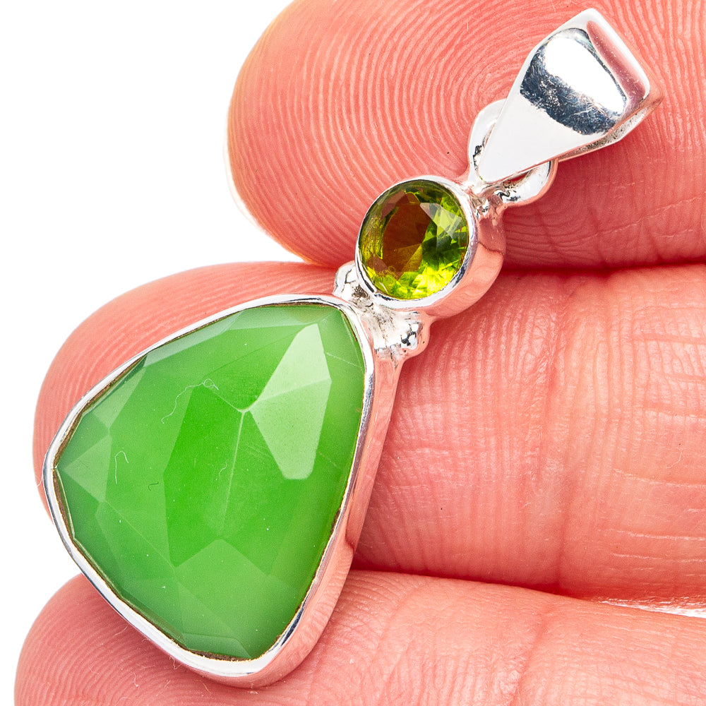 Green Chalcedony, Peridot Pendant 1 3/8" (925 Sterling Silver) P45554