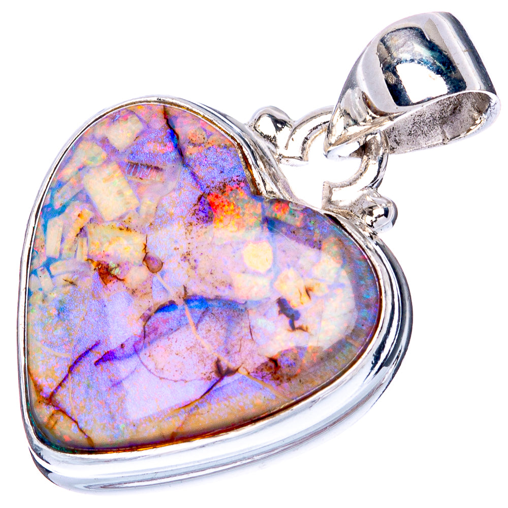 Rare Sterling Opal Heart 925 Sterling Silver Pendant 1 1/8" (925 Sterling Silver) P41924