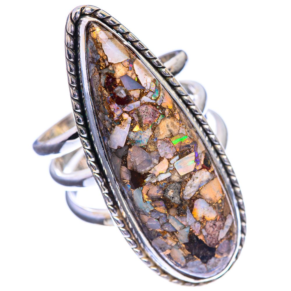 Large Copper Composite Rainbow Moonstone Ring Size 6.5 (925 Sterling Silver) R143212