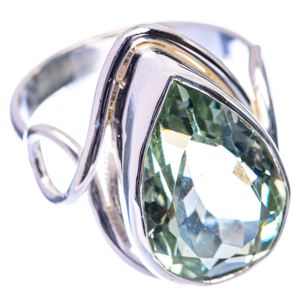Faceted Green Amethyst Ring Size 8.5 (925 Sterling Silver) R140883