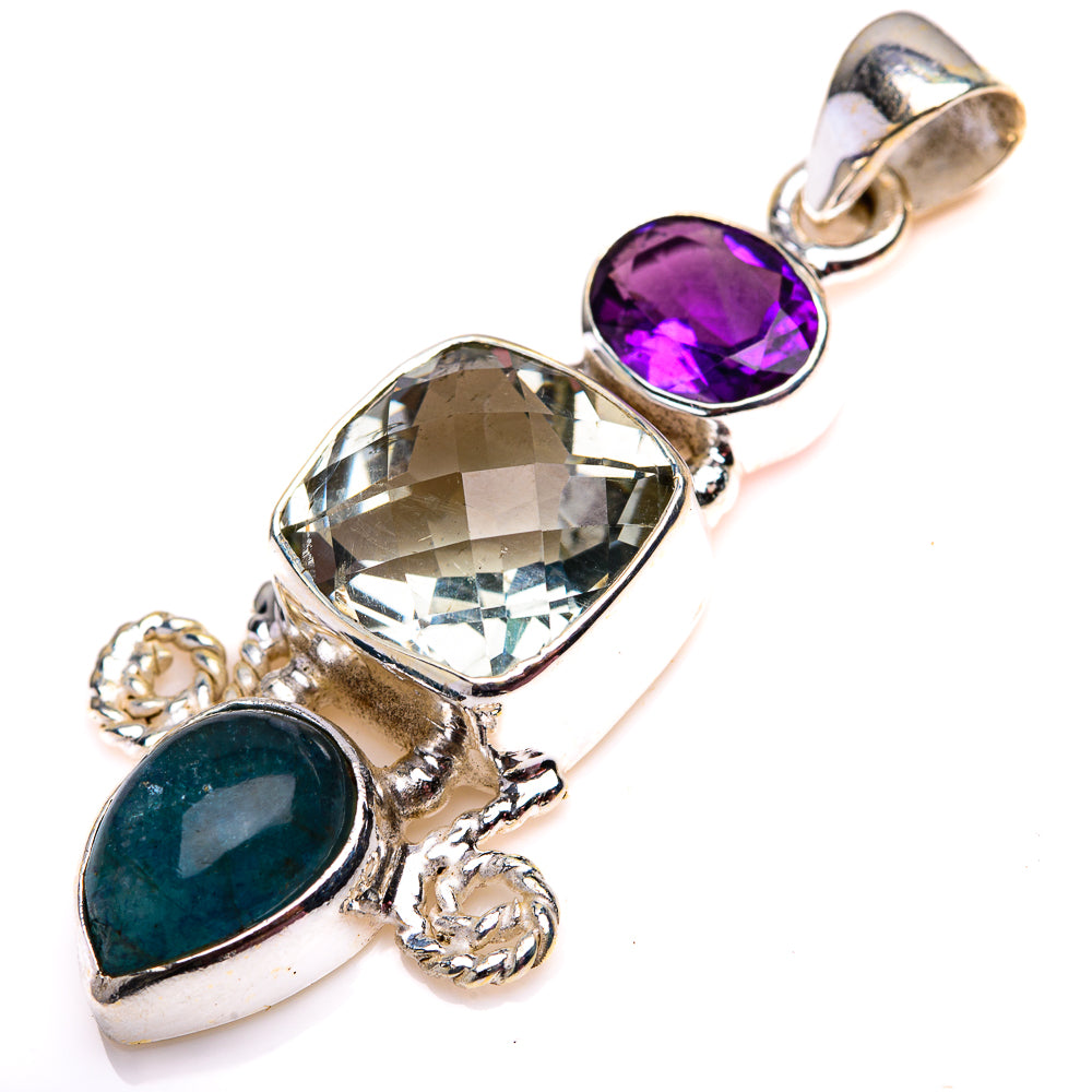 Faceted Green Amethyst, Blue Fluorite, Amethyst Pendant 1 7/8" (925 Sterling Silver) PD38594