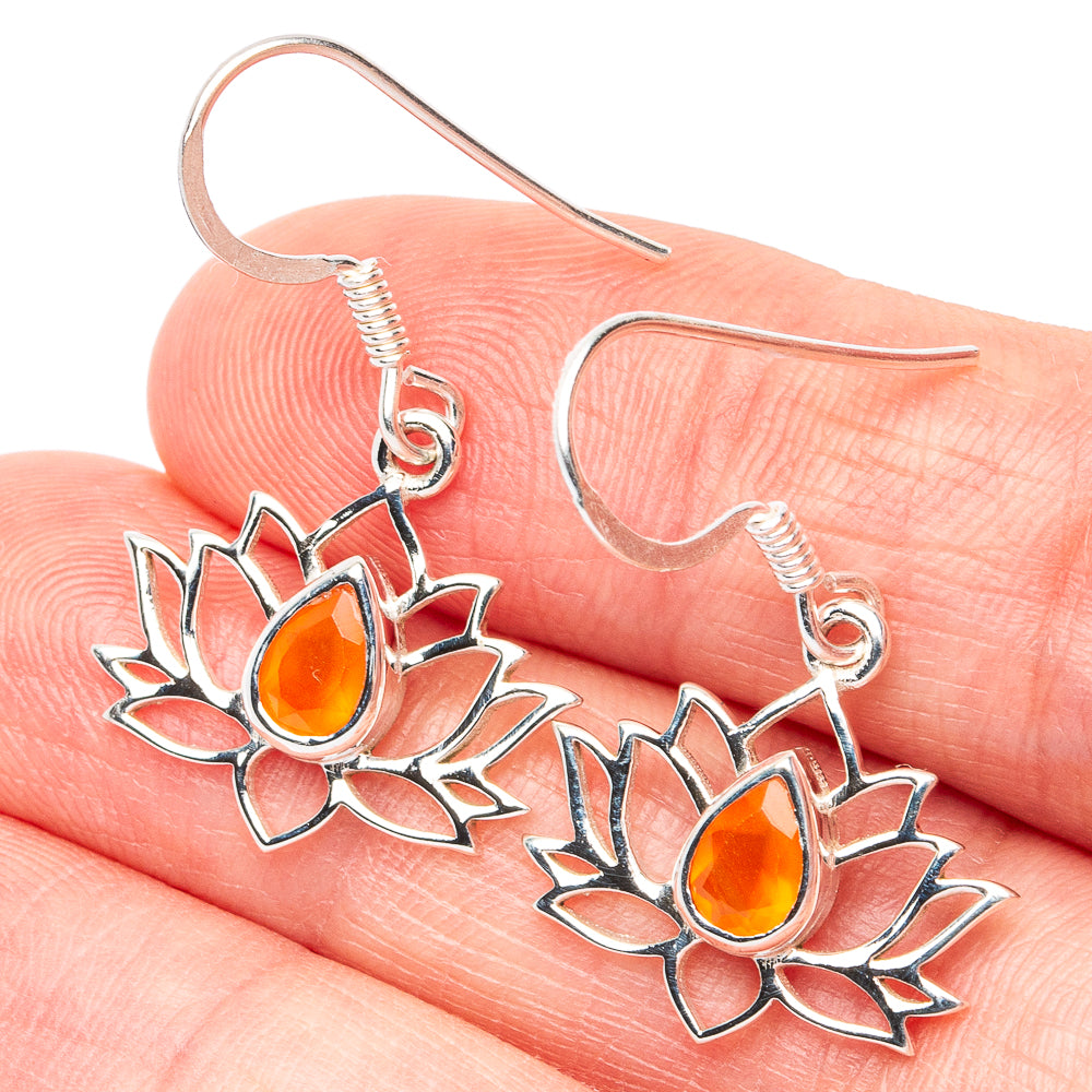 Premium Carnelian Lotus Earrings 1 1/4" (925 Sterling Silver) E2731