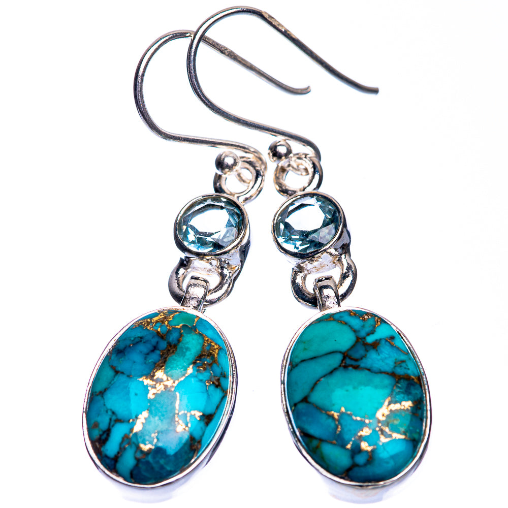 Blue Copper Composite Turquoise, Blue Topaz Earrings 1 5/8" (925 Sterling Silver) E432698