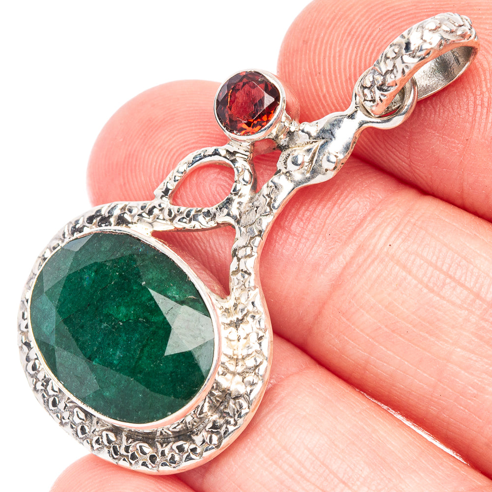 Green Sillimanite, Garnet Snake Pendant 1 5/8" (925 Sterling Silver) P44526