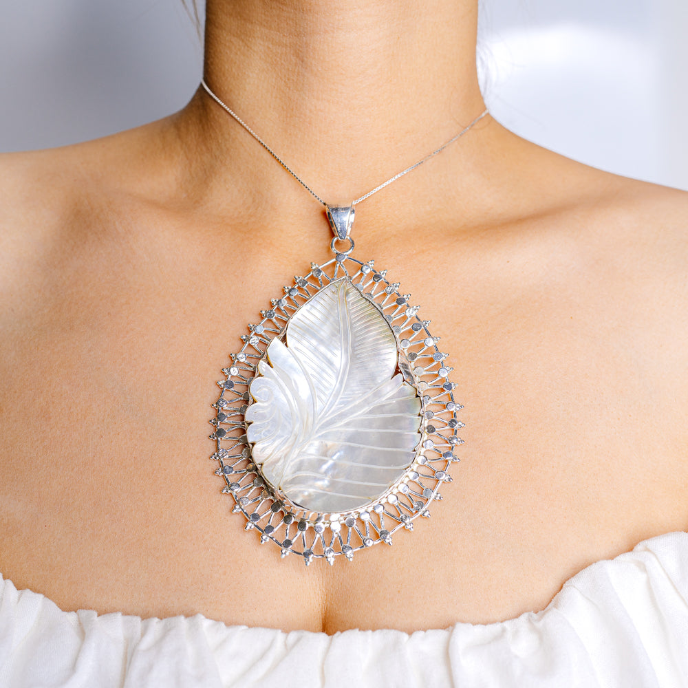 Gigantic Mother Of Pearl Pendant 5 1/8" (.925 Sterling Silver)