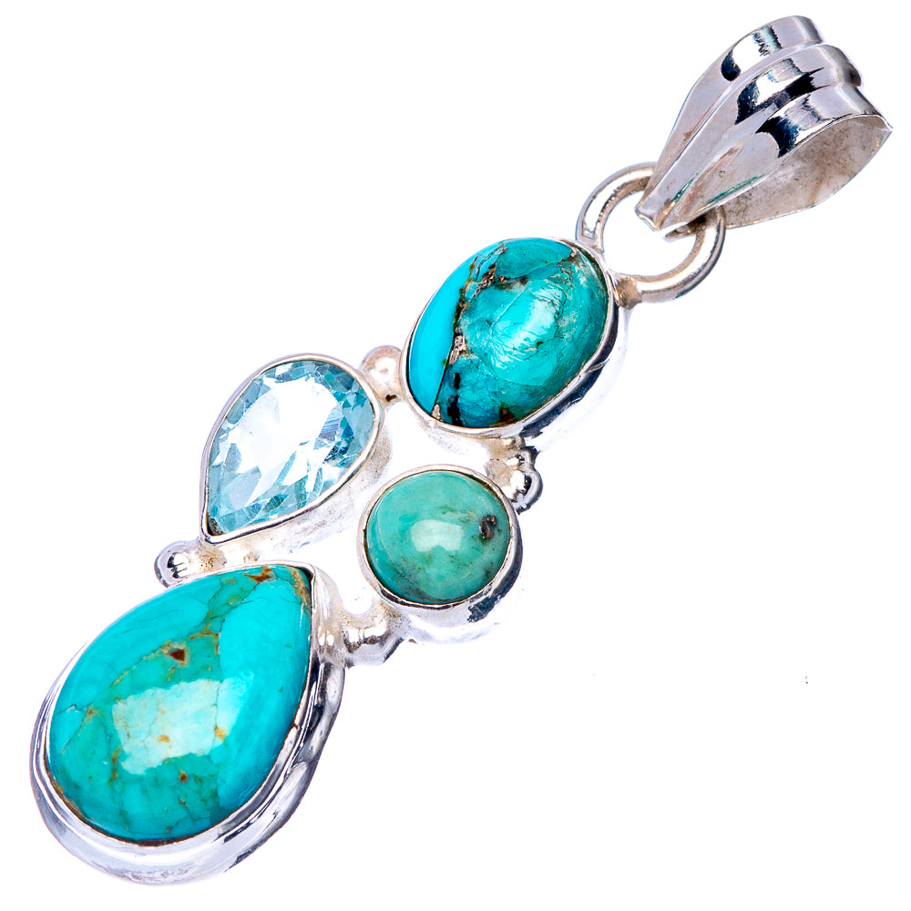 Rare Kingman Turquoise, Blue Topaz Pendant 1 5/8" (925 Sterling Silver) P41138