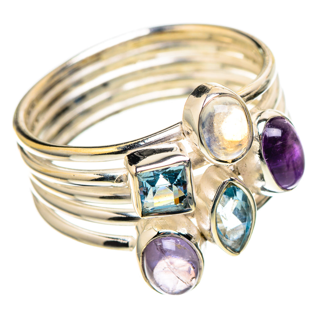 Tanzanite, Rainbow Moonstone, Blue Topaz, Amethyst Ring Size 8 (925 Sterling Silver) RING137842