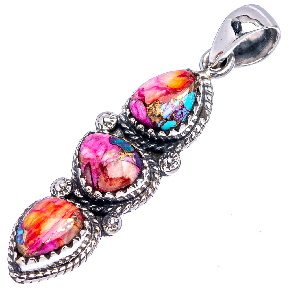 Native Style Pink Dahlia Mohave Turquoise Pendant 1 3/4" (.925 Sterling Silver)
