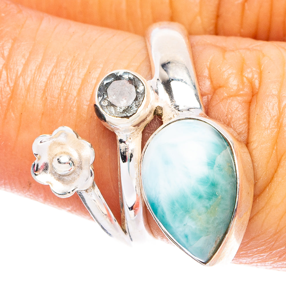 Larimar, Blue Topaz Flower 925 Sterling Silver Ring Size 6.25 (925 Sterling Silver) R6345