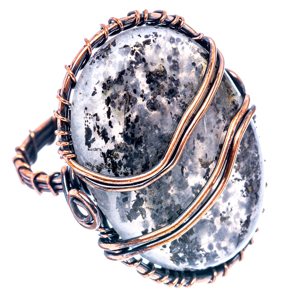 Black Sunstone Wire Wrap Ring Size 9 (Oxidized Copper)