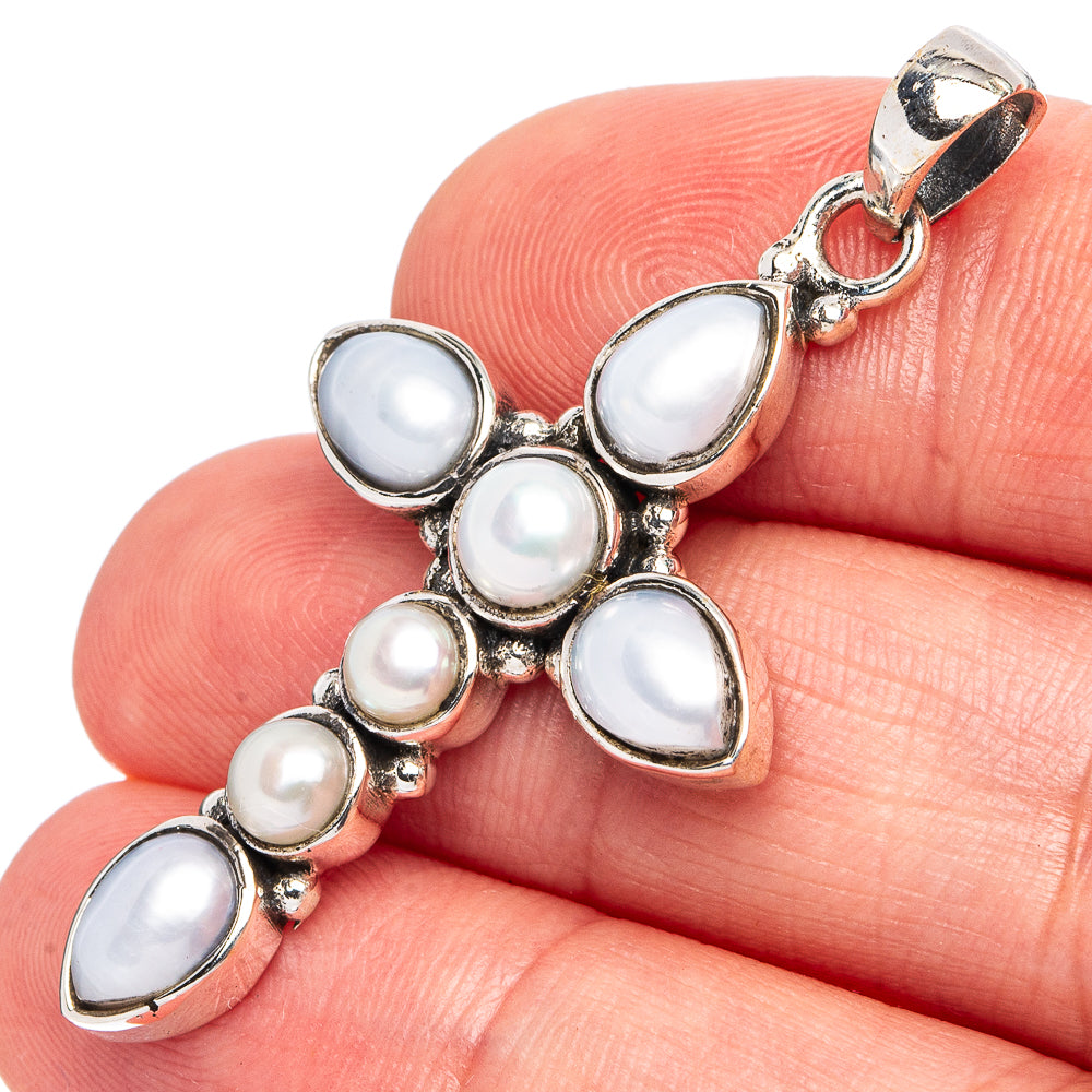 Cultured Pearl Cross Pendant 1 3/4" (925 Sterling Silver) P45494