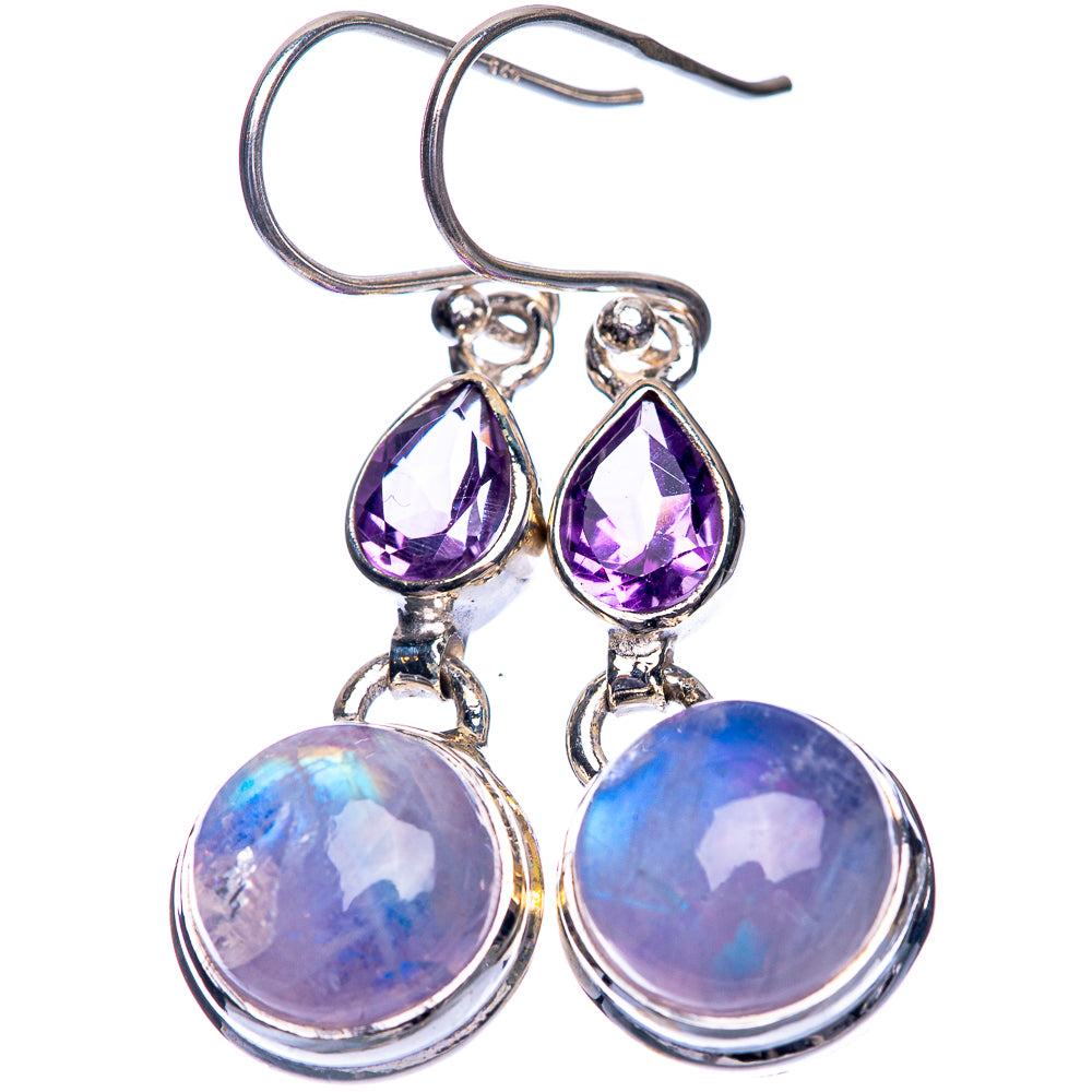 Rainbow Moonstone, Amethyst Earrings 1 1/2" (925 Sterling Silver) E432524