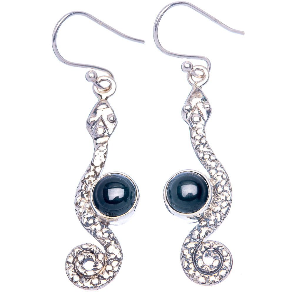 Value Black Onyx Snake Earrings 1 3/4" (925 Sterling Silver) E1314