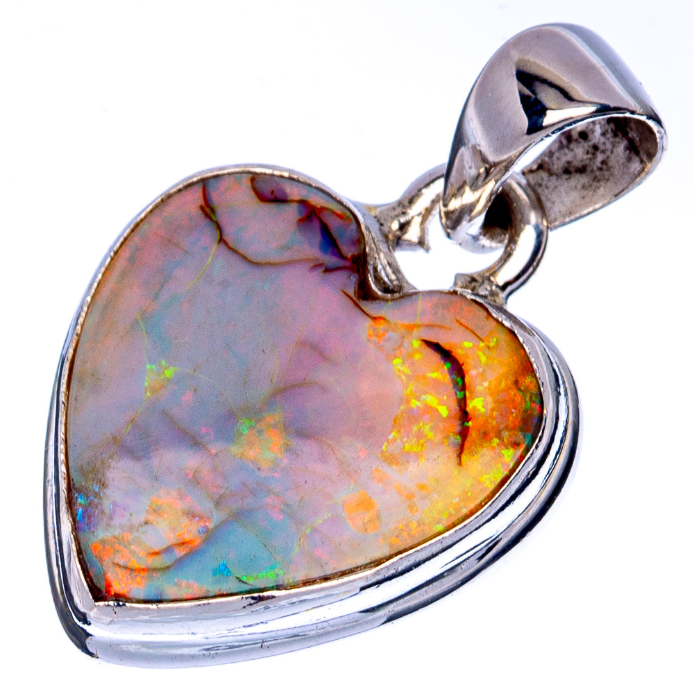 Rare Sterling Opal Heart Pendant 1 1/8" (925 Sterling Silver) P41283