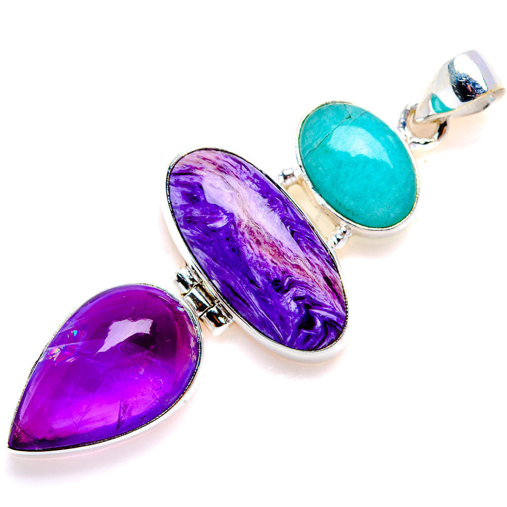 Charoite, Amethyst, Amazonite Pendant 2 1/4" (925 Sterling Silver) PD38169