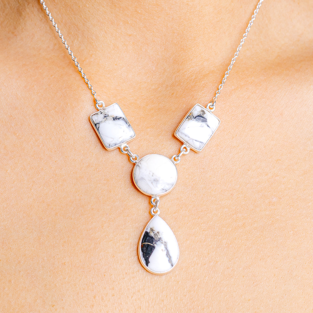 White Buffalo Turquoise Necklace 17 to 19" (.925 Sterling Silver)