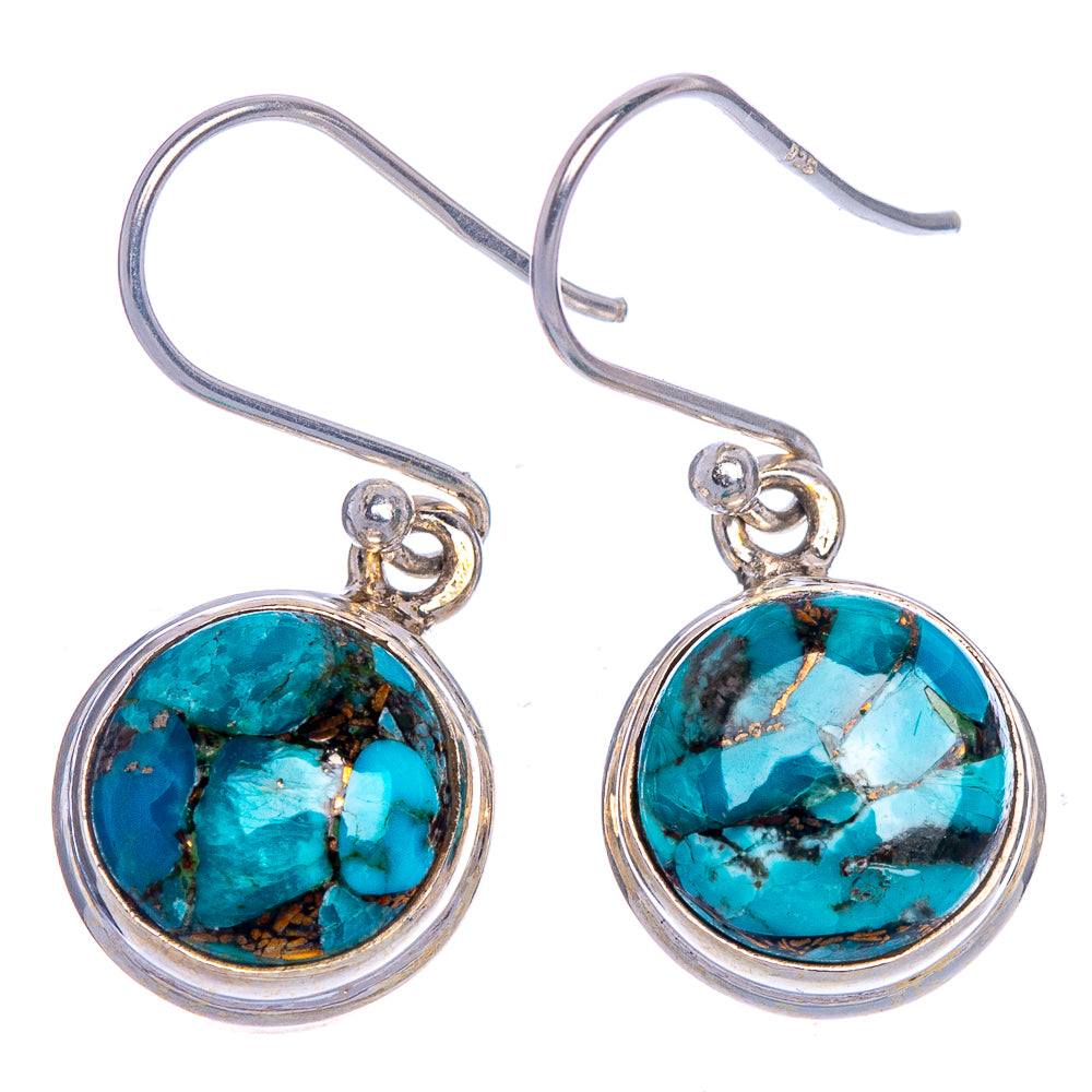 Blue Copper Composite Turquoise Earrings 1 1/8" (925 Sterling Silver) E1036