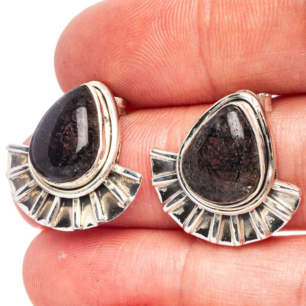 Tourmalinated Quartz 925 Sterling Silver Earrings 3/4" (925 Sterling Silver) E2138