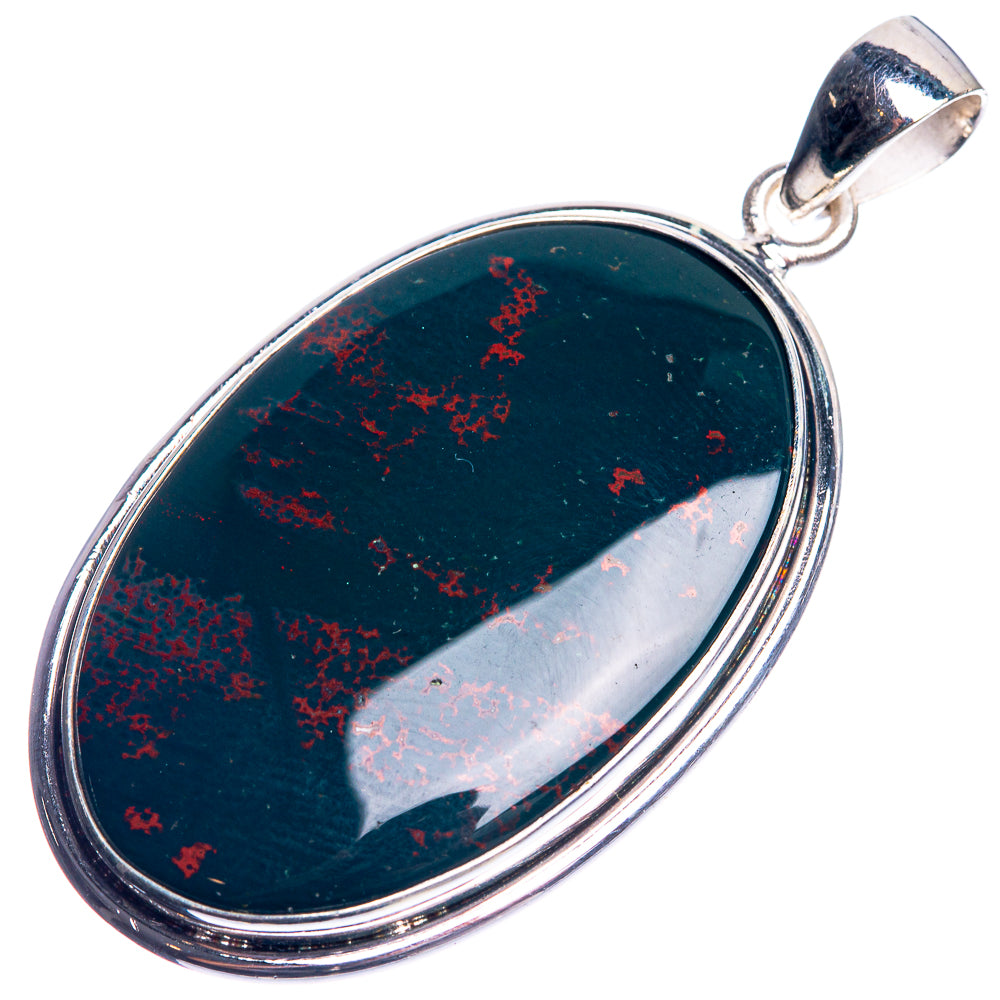Bloodstone 925 Sterling Silver Pendant 1 7/8"