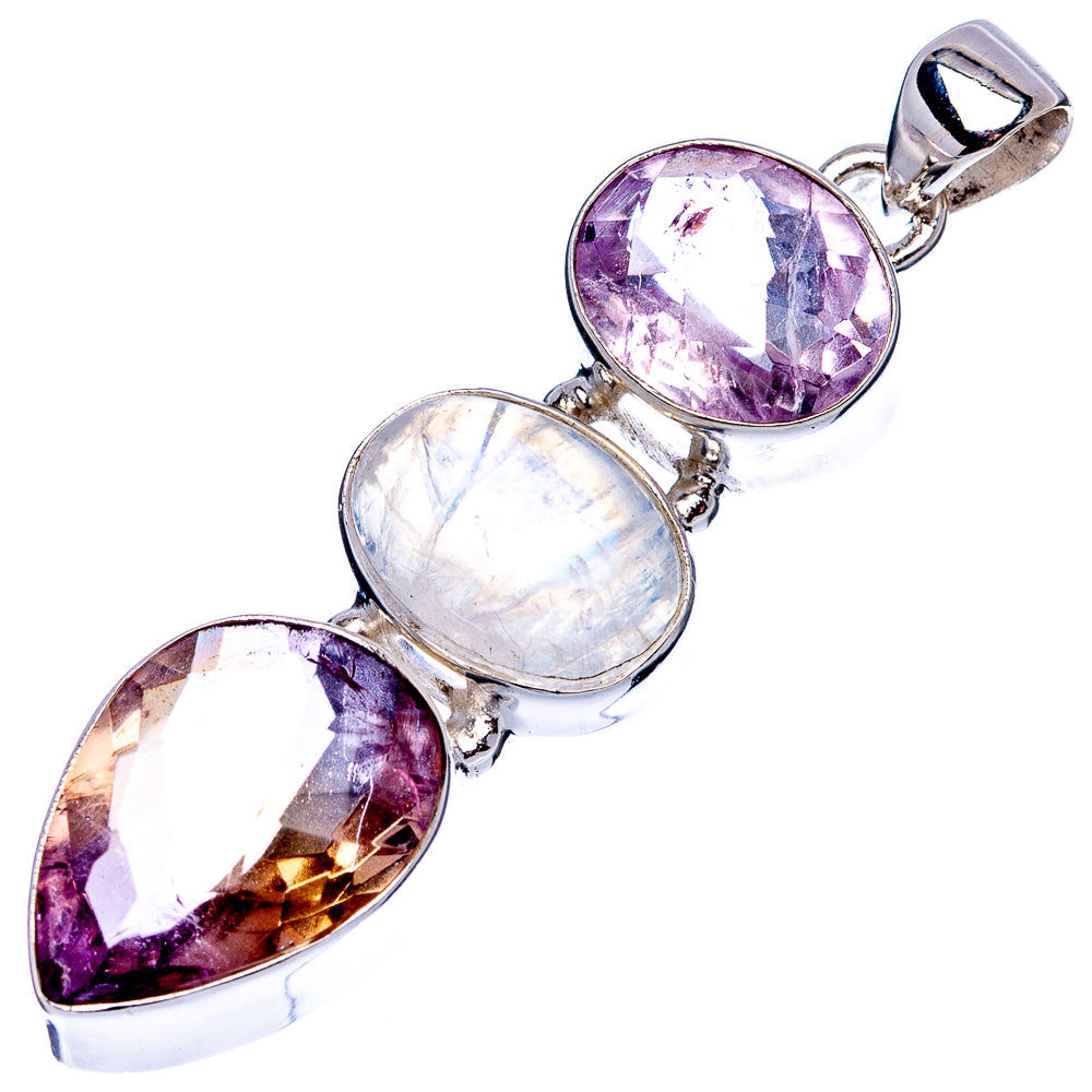 Premium Rainbow Moonstone, Ametrine Pendant 2 1/8" (.925 Sterling Silver)