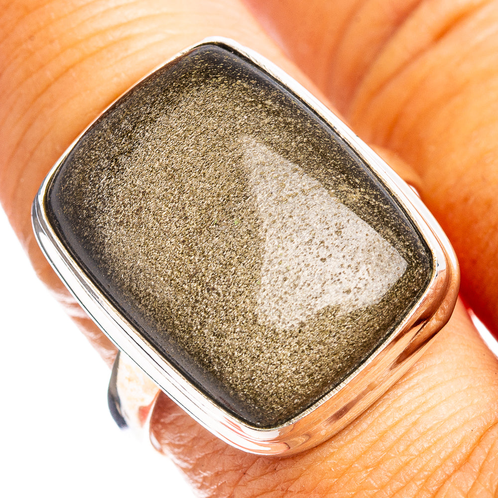 Golden Sheen Obsidian Ring Size 10.5 (.925 Sterling Silver)