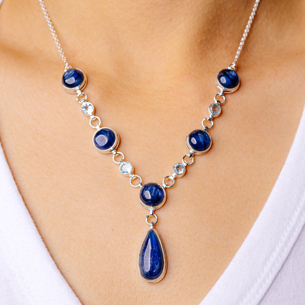 Kyanite Necklace 17 3/8 To 19 1/4" (925 Sterling Silver) N90108