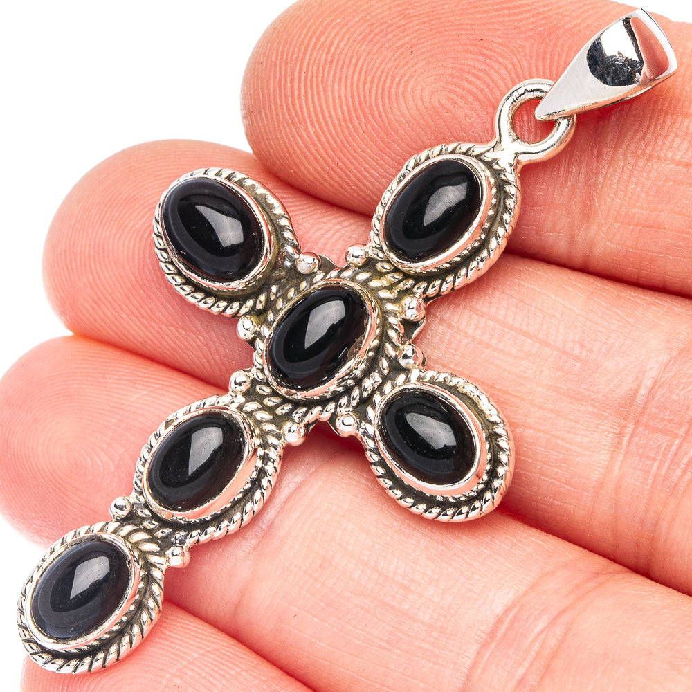 Black Onyx Cross Pendant 2 1/8" (925 Sterling Silver) P43835