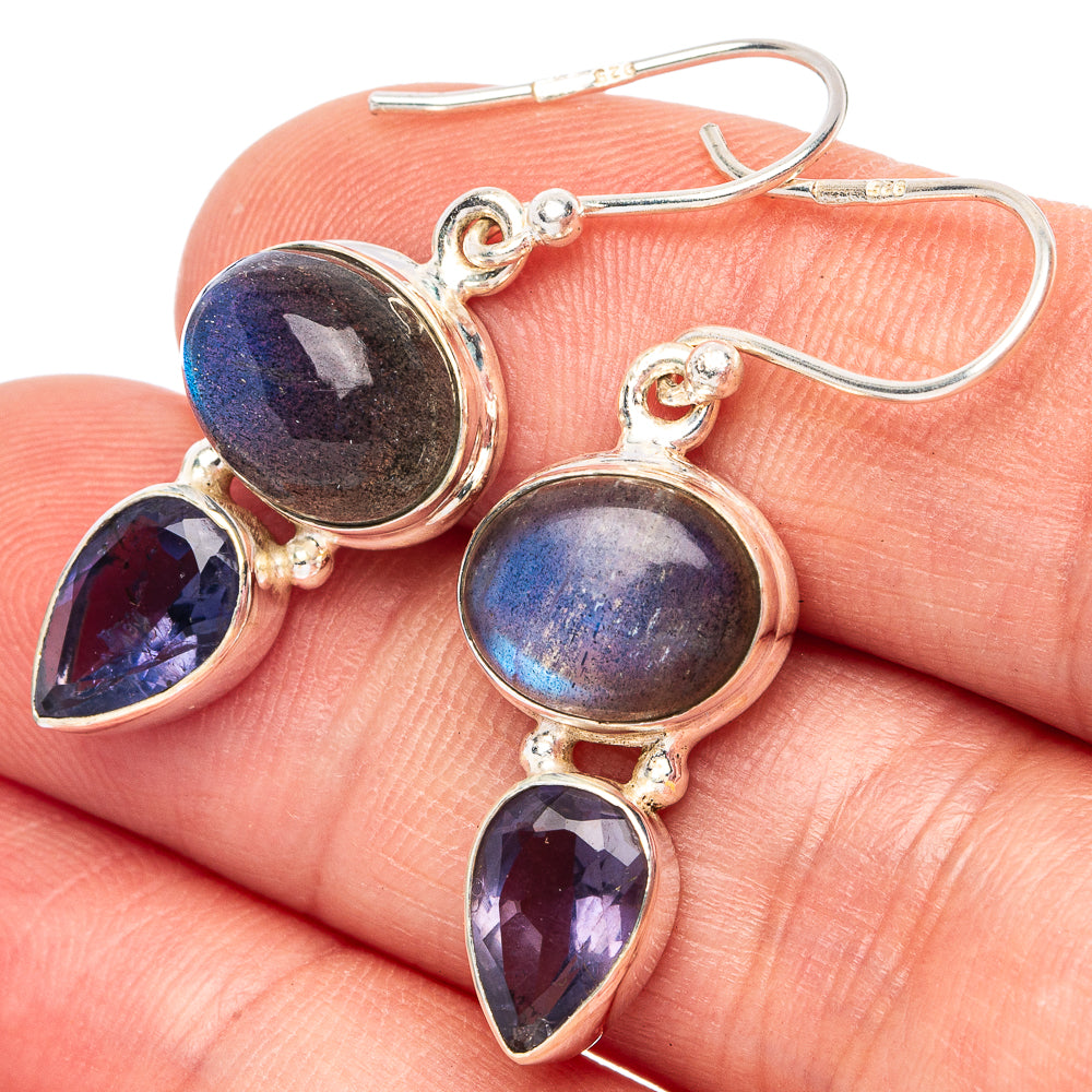 Labradorite, Tanzanite 925 Sterling Silver Earrings 1 3/8" (925 Sterling Silver) E2212