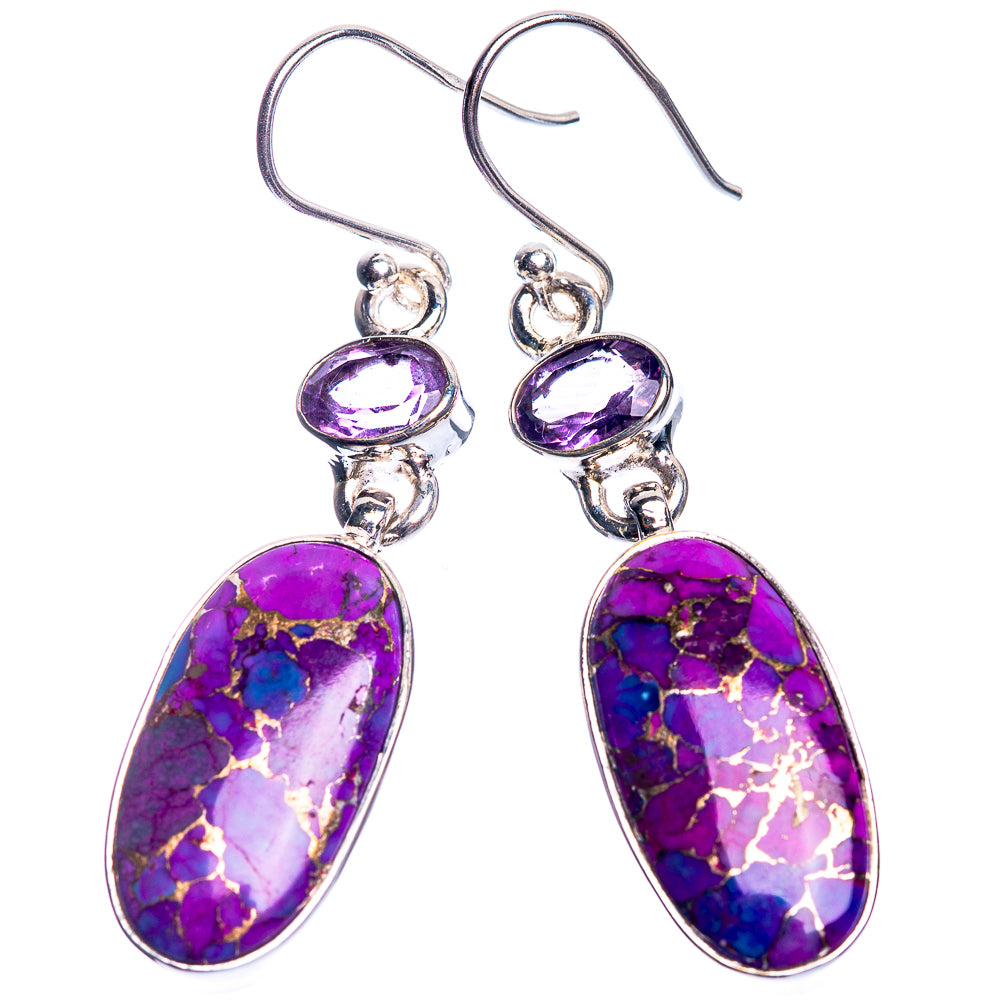 Purple Copper Composite Turquoise, Amethyst 925 Sterling Silver Earrings 1 7/8"